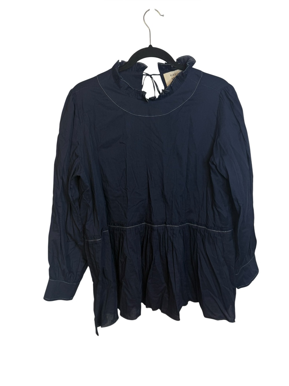 Karu Navy Blue Cottagecore Poet Blouse